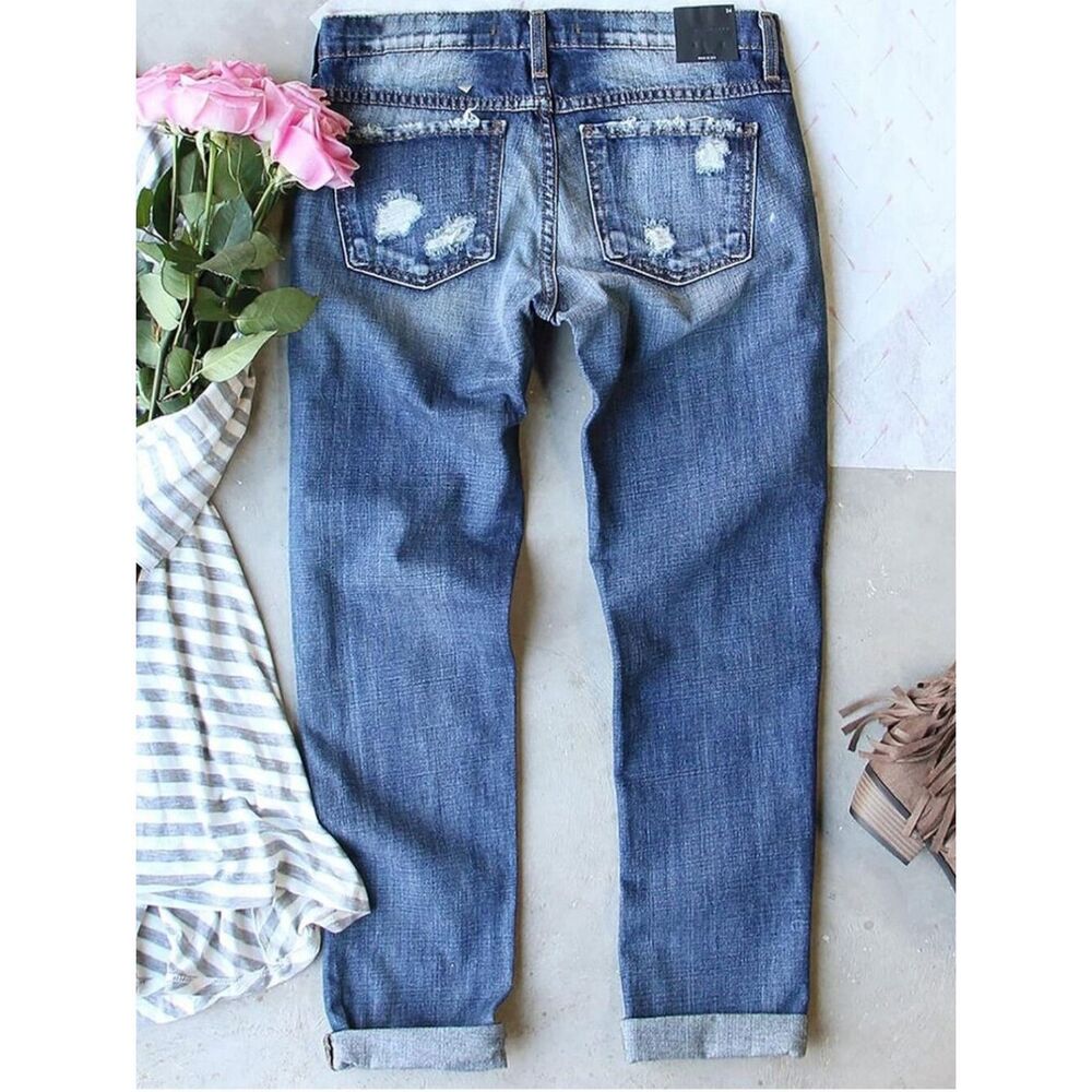 ASTYLISH Floral Patch Distressed Boyfriend Skinny Jeans, Size S BEACH PARTY! - Picture 2 of 13
